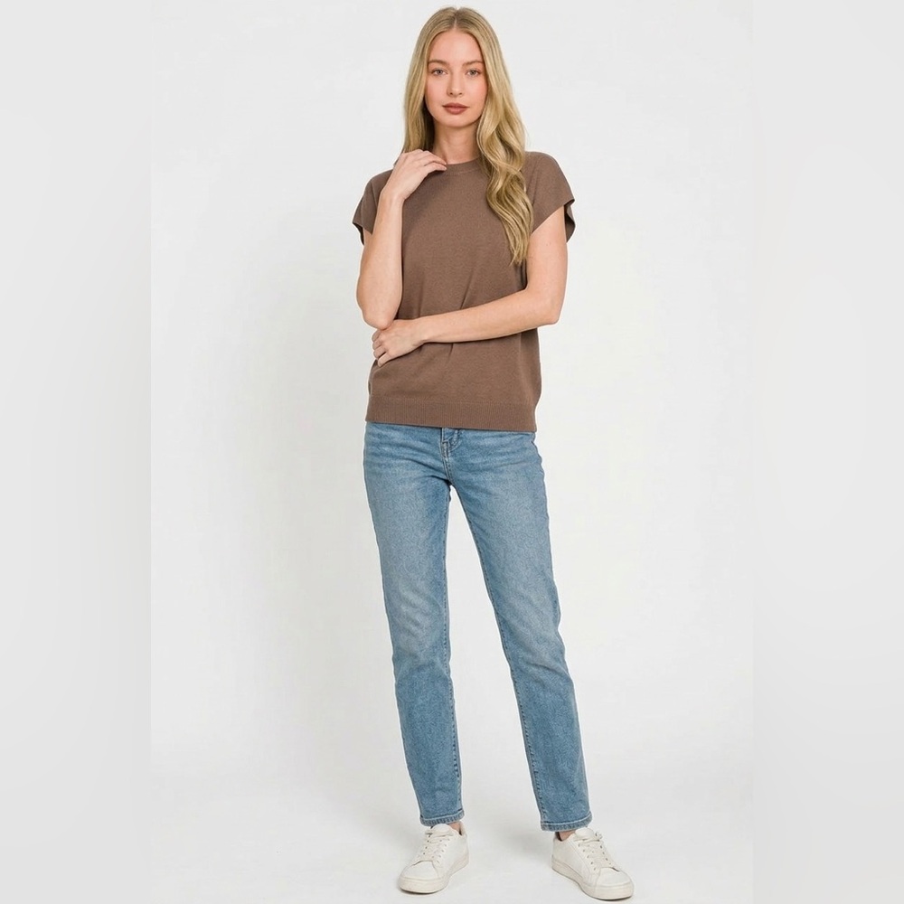 Zenana Viscose Round-neck Short Sleeve Sweater - Picture 3 of 4